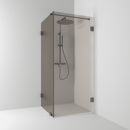 HÖRNDUSCH 180° RAK/FAST BL.SVART BRONSGLAS 80X200X100CM