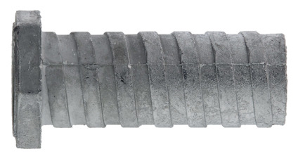 Metallisk cylinderformad komponent med runda vågräta spår och fyrkantigt huvud.
