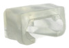 Transparent plastdetalj med en U-formad öppning och släta ytor.