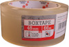Transparent packtejp med etikett som visar texten "BOXTAPE 48mm x 66m" och symboler för temperatur och ljudnivå.