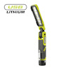 Inspektionslampa från RYOBI med USB-laddning och svart-grön design. Text: "USB LITHIUM".