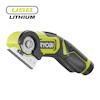Batteridriven multisax med grönt och svart handtag. Märkt med "RYOBI" och "USB LITHIUM".