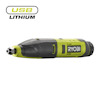 Svart och grönt handverktyg från RYOBI, USB Lithium-logga i övre vänstra hörnet.