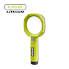 Förstoringsglas med inbyggd belysning och USB Lithium-märke. Grön och svart design med RYOBI-logotyp på handtaget.
