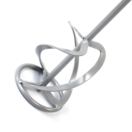 Metallisk blandarvisp med spiralformad design och skaft.