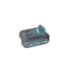 Svart litiumjonbatteri märkt "BIHUI 2.0Ah 21V" med blå detaljer mot vit bakgrund.