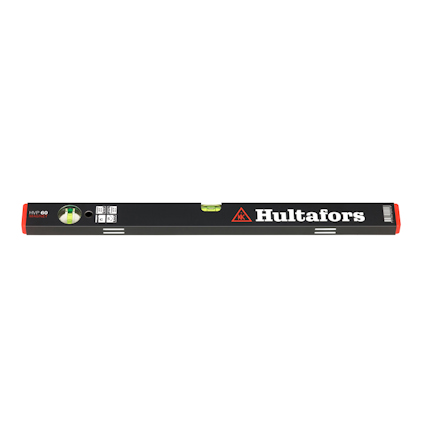 Vattenpass med svart hölje, en tydlig logotyp och två libeller.