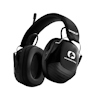 Svarta hörselkåpor med vadderat huvudband och logotyp "WOLF HEADSET PRO" på ena kåpan.