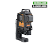 Grön och svart tre-linjelaser med märkningen "Grön laser 3-linjelaser" i övre hörnet.