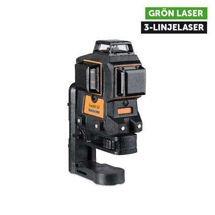 Grön och svart tre-linjelaser med märkningen "Grön laser 3-linjelaser" i övre hörnet.