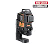 Svart och orange 3-linjelaser med röd text i övre högra hörnet: "RÖD LASER 3-LINJELASER".