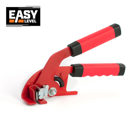 Röd monteringspistol med svarta handtag och justeringsmekanism. Logotypen "EASY LEVEL" syns i övre vänstra hörnet.
