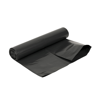Svart rulle av kraftiga plastsäckar, med en säck delvis utrullad.