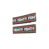 Två svarta spännband med texten "FENTO" i vitt och orange detaljering.