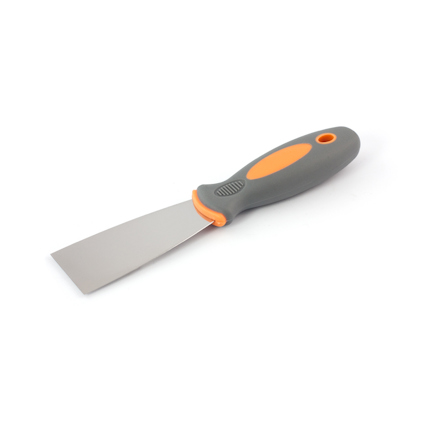 Stålspackel med grått och orange plasthandtag samt blad av stål.
