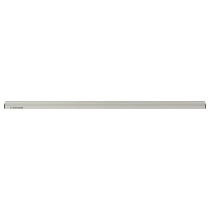 Rektangulär aluminiumstång med logotyp på vänster sida, mot en vit bakgrund.