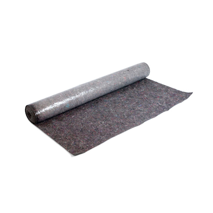 Täckfilt i mörkgrått material delvis utrullad från en rulle på vit bakgrund.