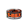 Rulle av silverfärgad vävtejp med svart och orange etikett med texten "T-REX FEROCIOUSLY STRONG TAPE".