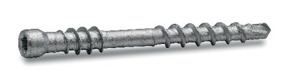 Metallskruv med trådspår och insexhuvud, liggande på vit bakgrund.