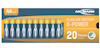 Förpackning med 20 AA-batterier, Ansmann X-Power, alkaliska, med blå och gul design.