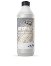 Vit flaska med svart kork och etikett med texten "Redox Blekmedel" och "Jape".