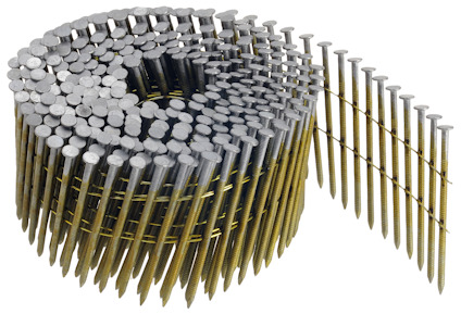 Spikband med flera rader av metallspikar i en spiralform.