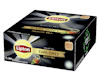 Förpackning Lipton Earl Grey svart te, 100 påsar, med tebladmotiv och texten "Rich Taste & Aroma".