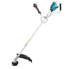 Blå och svart trimmer med långt handtag och dubbla handtag i plast, märkt med "Makita".