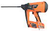 Orange och svart bultpistol med långt munstycke och texten "Pulsa Spit" på sidan.