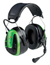 Grön och svart hörselkåpa med mikrofon och Bluetooth-funktion, justerbart huvudband.