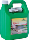 Grön plastdunk med etikett som har texten "Finalsan® Spray AlgRent" och Neudorffs logotyp. Finns bilder av uteplats och terrass.