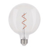 Glödlampa med klart glas och synlig orange spiralformad glödtråd. E27 sockel i silverfärg.