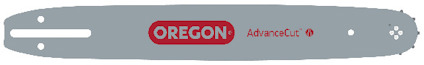 Grått motorsågsvärd med röd logotyp och texten "OREGON AdvanceCut".