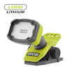Grön och svart lampa med klämfäste, varumärke RYOBI, med texten "USB LITHIUM".