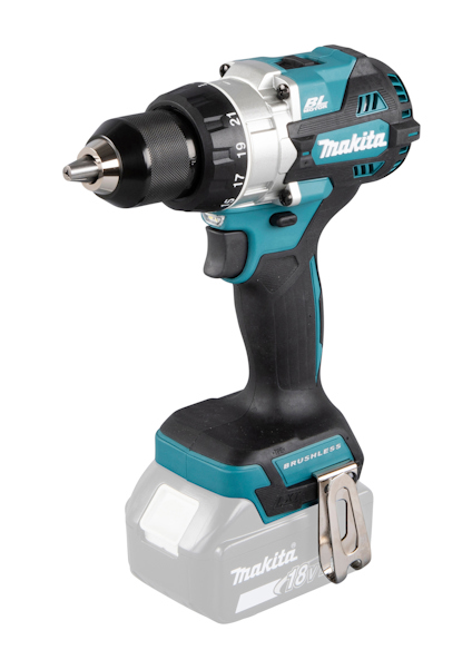 Sladdlös borrskruvdragare i blått och svart med silverfärgat huvud och Makita-logotyp.