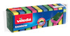 Förpackning med Vileda Rainbow skrubbsvampar i olika färger, etikett med texten "Vileda Rainbow".