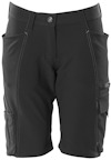 Svarta arbetsshorts med flera fickor, bälteshällor och knapp i midjan.