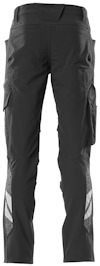 Svarta slim-fit byxor med reflexdetaljer och fickor på sidorna.