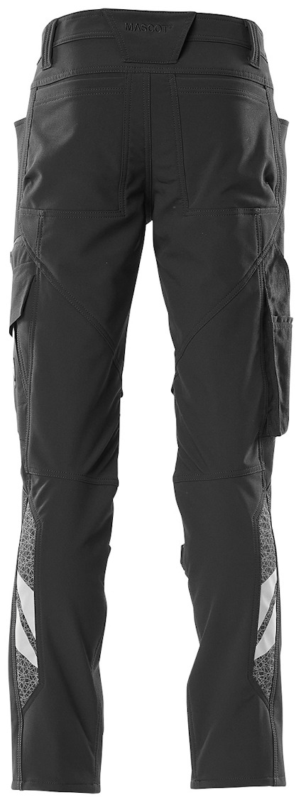 Svarta slim-fit byxor med reflexdetaljer och fickor på sidorna.