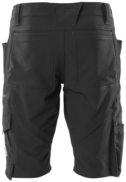 Svarta arbetsshorts med flera fickor och förstärkta sömmar. Märke "Mascot" syns på linningen.
