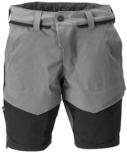 Grå och svarta arbetsshorts med bältesöglor och knappstängning.