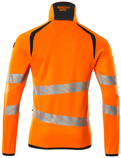 Orange reflexjacka med svarta detaljer och silverfärgade reflexband. Text "MASCOT SAFE" på kragen.