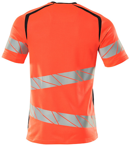 Orange kortärmad tröja med grå diagonala reflexband på ärmar och rygg.