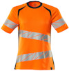 Orange och mörkblå t-shirt med reflekterande ränder i ett diagonalt mönster.
