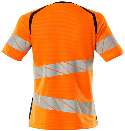 Orange kortärmad tröja med reflexband och svarta detaljer på ärmarna och nacken.