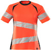 Orange T-shirt med reflekterande silverfärgade ränder och svarta detaljer på axlar och sidor.