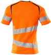 Orange t-shirt med reflekterande diagonala och horisontella grå ränder.