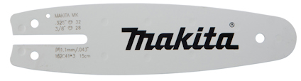 Svärd i metall med två hål och "Makita" tryckt i svart text.