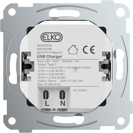 LADDUTTAG USB A+C 45W SVART ELKO PLUS