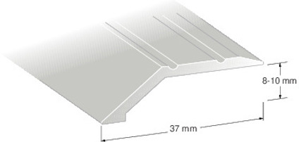 Silverfärgad nivålist med måtten 8-10 mm och 37 mm, där vinkeln och räfflade detaljer är synliga.
